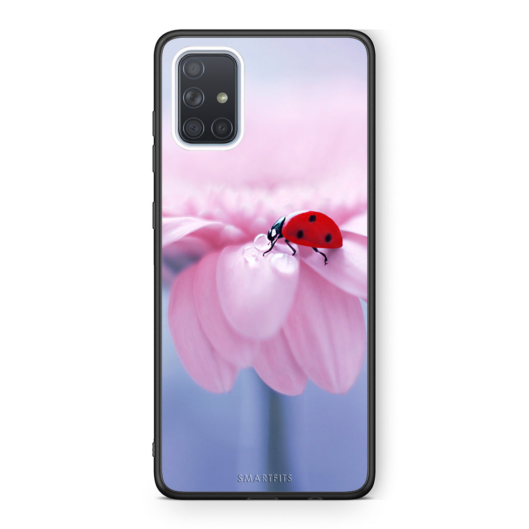 Samsung A71 Ladybug Flower θήκη από τη Smartfits με σχέδιο στο πίσω μέρος και μαύρο περίβλημα | Smartphone case with colorful back and black bezels by Smartfits