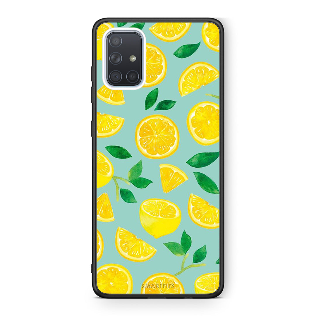 Samsung A51 Lemons θήκη από τη Smartfits με σχέδιο στο πίσω μέρος και μαύρο περίβλημα | Smartphone case with colorful back and black bezels by Smartfits
