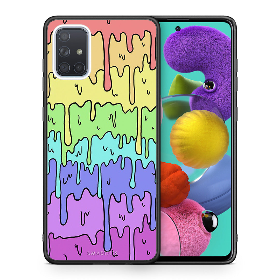 Θήκη Samsung A51 Melting Rainbow από τη Smartfits με σχέδιο στο πίσω μέρος και μαύρο περίβλημα | Samsung A51 Melting Rainbow case with colorful back and black bezels