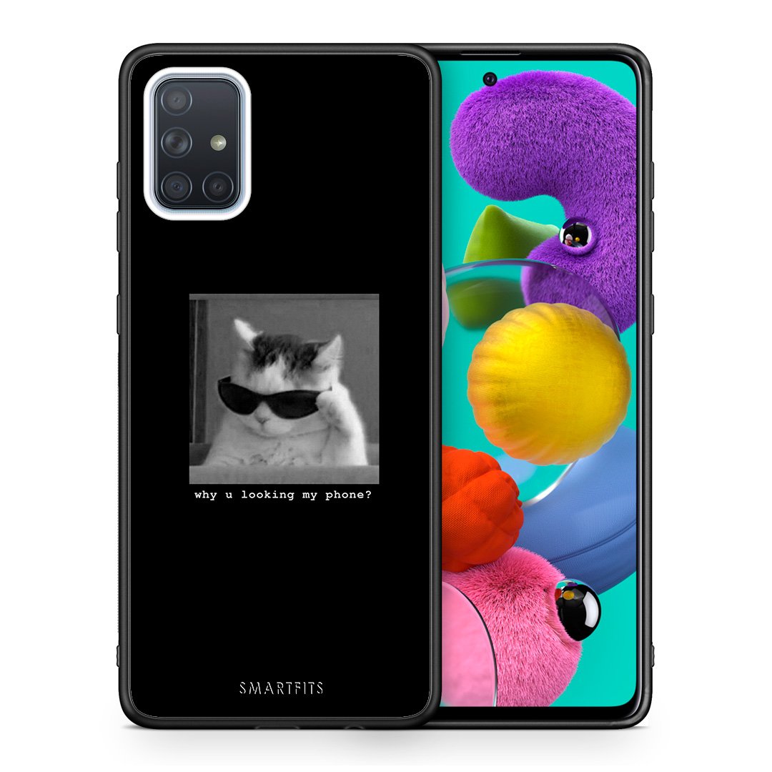 Θήκη Samsung A51 Meme Cat από τη Smartfits με σχέδιο στο πίσω μέρος και μαύρο περίβλημα | Samsung A51 Meme Cat case with colorful back and black bezels