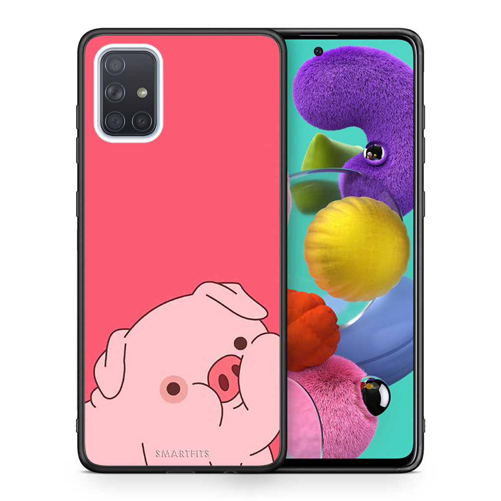 Θήκη Αγίου Βαλεντίνου Samsung A51 Pig Love 1 από τη Smartfits με σχέδιο στο πίσω μέρος και μαύρο περίβλημα | Samsung A51 Pig Love 1 case with colorful back and black bezels