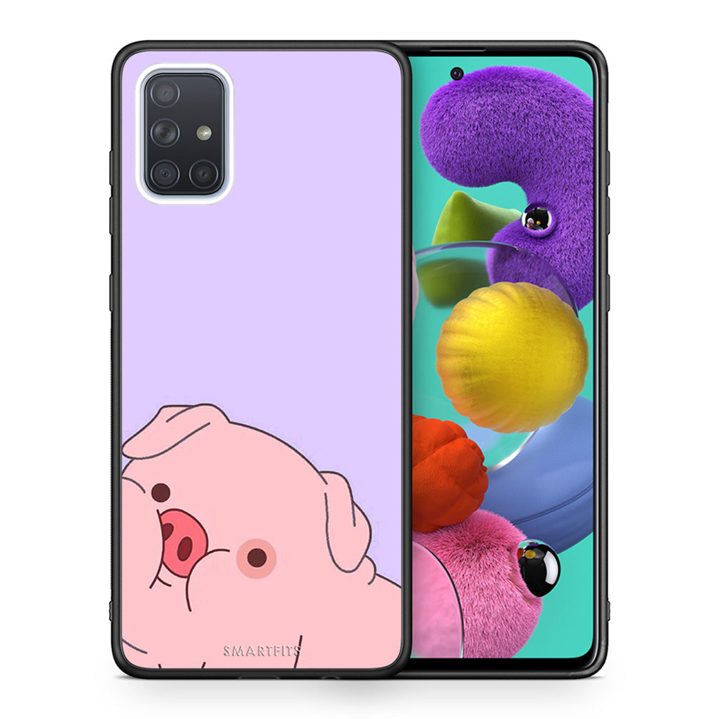 Θήκη Αγίου Βαλεντίνου Samsung A51 Pig Love 2 από τη Smartfits με σχέδιο στο πίσω μέρος και μαύρο περίβλημα | Samsung A51 Pig Love 2 case with colorful back and black bezels
