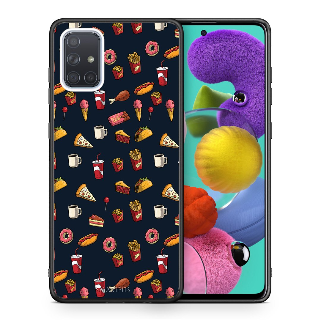 Θήκη Samsung A51 Hungry Random από τη Smartfits με σχέδιο στο πίσω μέρος και μαύρο περίβλημα | Samsung A51 Hungry Random case with colorful back and black bezels