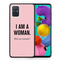 Thumbnail for Θήκη Samsung A51 Superpower Woman από τη Smartfits με σχέδιο στο πίσω μέρος και μαύρο περίβλημα | Samsung A51 Superpower Woman case with colorful back and black bezels