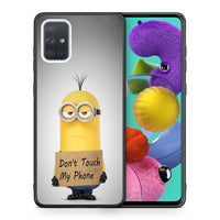 Thumbnail for Θήκη Samsung A51 Minion Text από τη Smartfits με σχέδιο στο πίσω μέρος και μαύρο περίβλημα | Samsung A51 Minion Text case with colorful back and black bezels