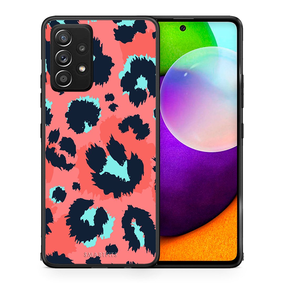 Θήκη Samsung Galaxy A52 Pink Leopard Animal από τη Smartfits με σχέδιο στο πίσω μέρος και μαύρο περίβλημα | Samsung Galaxy A52 Pink Leopard Animal case with colorful back and black bezels