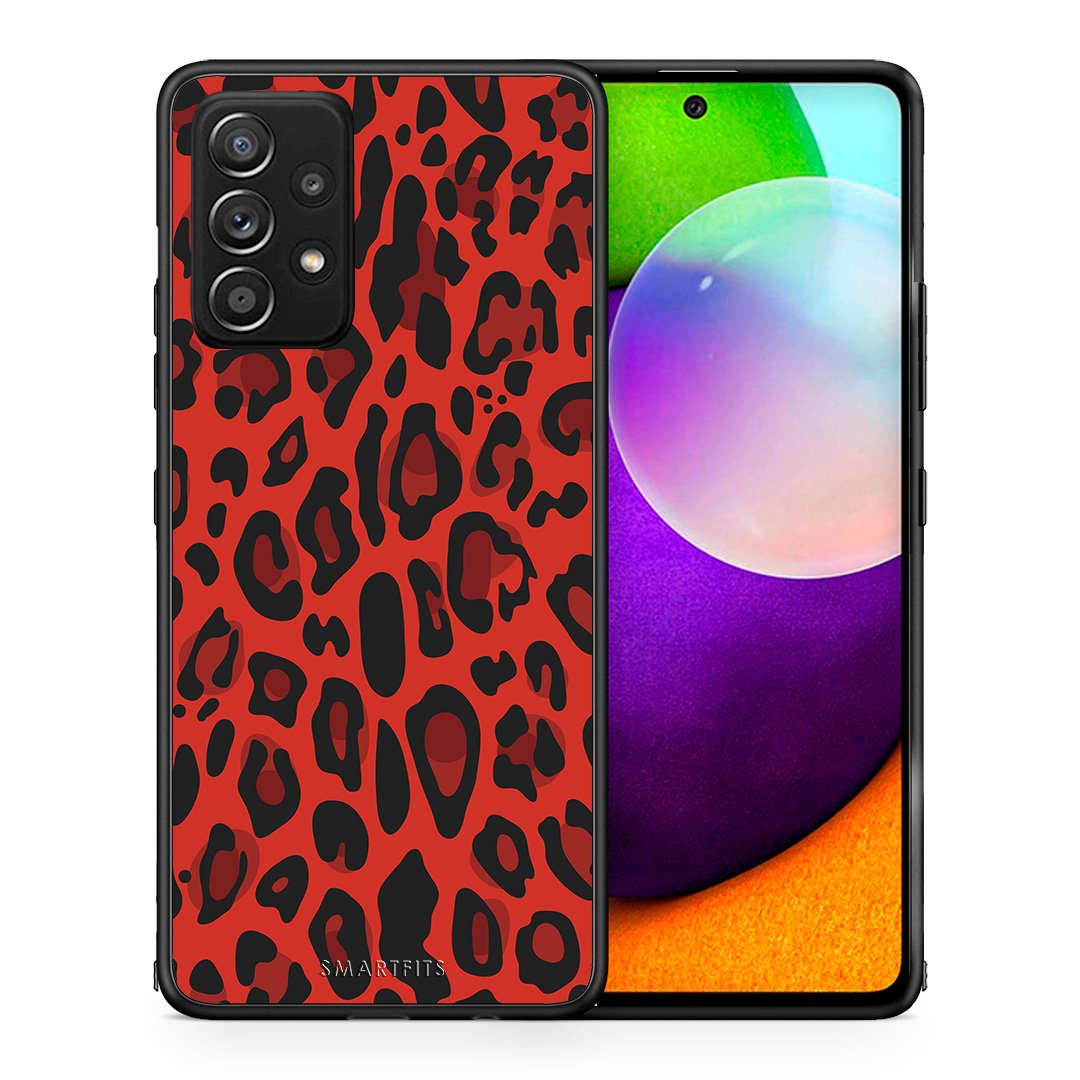 Θήκη Samsung Galaxy A52 Red Leopard Animal από τη Smartfits με σχέδιο στο πίσω μέρος και μαύρο περίβλημα | Samsung Galaxy A52 Red Leopard Animal case with colorful back and black bezels