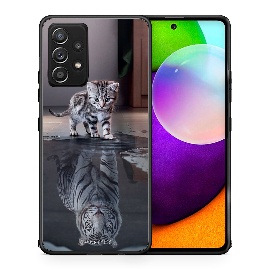 Θήκη Samsung Galaxy A52 Tiger Cute από τη Smartfits με σχέδιο στο πίσω μέρος και μαύρο περίβλημα | Samsung Galaxy A52 Tiger Cute case with colorful back and black bezels