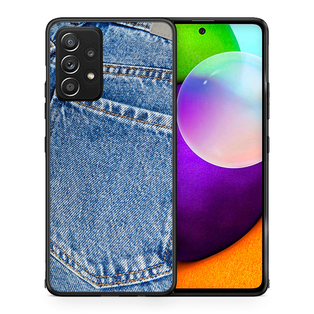 Θήκη Samsung Galaxy A52 Jeans Pocket από τη Smartfits με σχέδιο στο πίσω μέρος και μαύρο περίβλημα | Samsung Galaxy A52 Jeans Pocket case with colorful back and black bezels