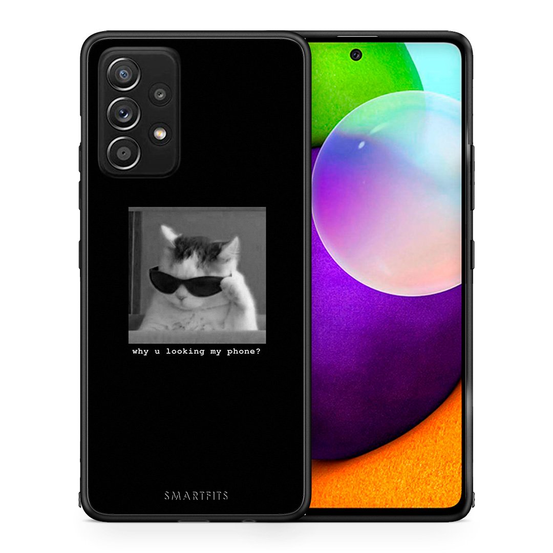 Θήκη Samsung Galaxy A52 Meme Cat από τη Smartfits με σχέδιο στο πίσω μέρος και μαύρο περίβλημα | Samsung Galaxy A52 Meme Cat case with colorful back and black bezels