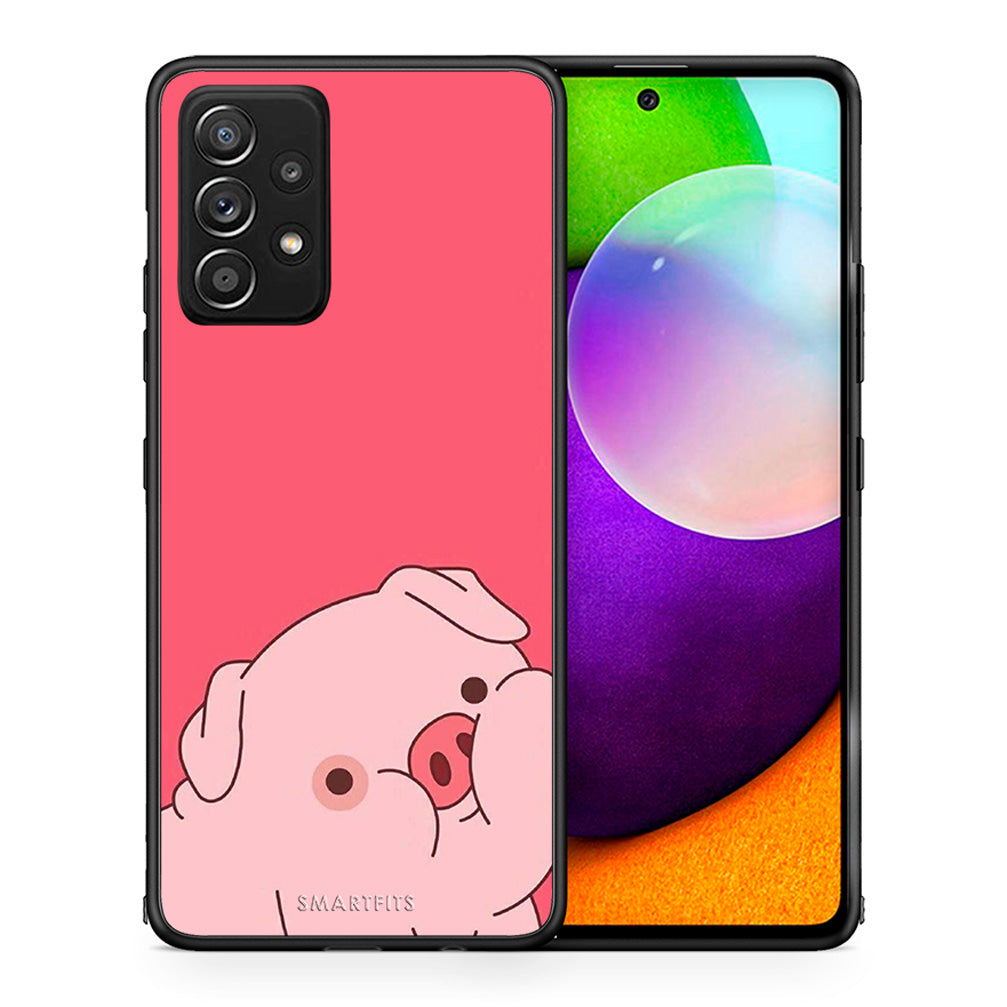 Θήκη Αγίου Βαλεντίνου Samsung Galaxy A52 Pig Love 1 από τη Smartfits με σχέδιο στο πίσω μέρος και μαύρο περίβλημα | Samsung Galaxy A52 Pig Love 1 case with colorful back and black bezels