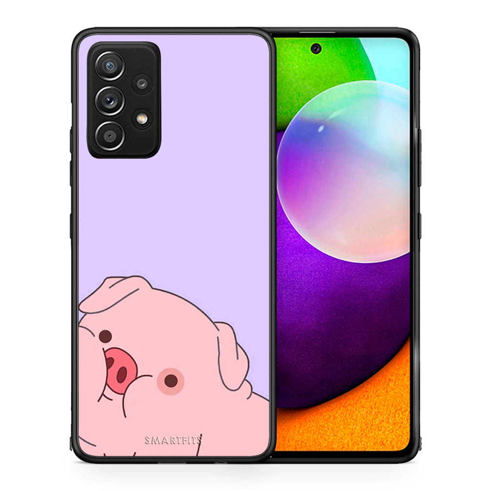 Θήκη Αγίου Βαλεντίνου Samsung Galaxy A52 Pig Love 2 από τη Smartfits με σχέδιο στο πίσω μέρος και μαύρο περίβλημα | Samsung Galaxy A52 Pig Love 2 case with colorful back and black bezels