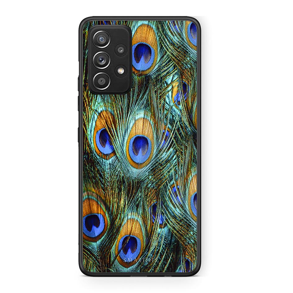 Samsung Galaxy A52 Real Peacock Feathers θήκη από τη Smartfits με σχέδιο στο πίσω μέρος και μαύρο περίβλημα | Smartphone case with colorful back and black bezels by Smartfits