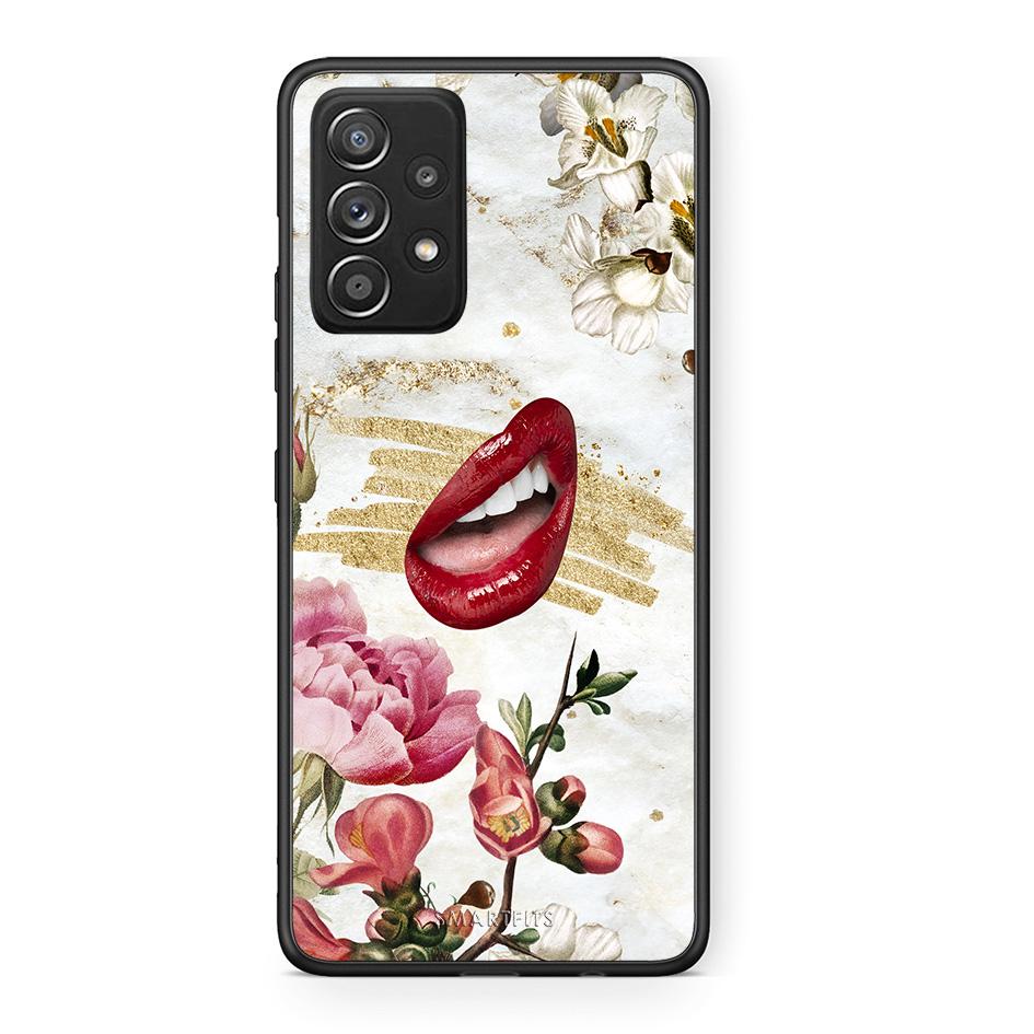 Samsung Galaxy A52 Red Lips θήκη από τη Smartfits με σχέδιο στο πίσω μέρος και μαύρο περίβλημα | Smartphone case with colorful back and black bezels by Smartfits