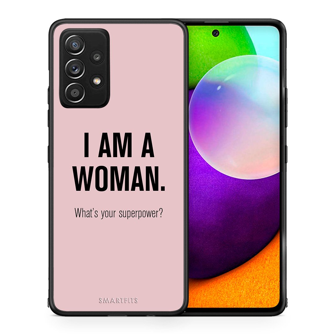 Θήκη Samsung Galaxy A52 Superpower Woman από τη Smartfits με σχέδιο στο πίσω μέρος και μαύρο περίβλημα | Samsung Galaxy A52 Superpower Woman case with colorful back and black bezels