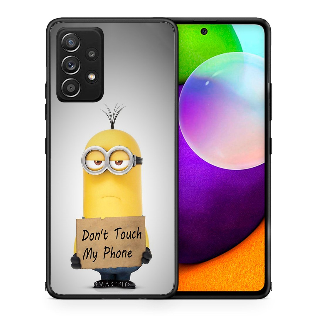 Θήκη Samsung Galaxy A52 Minion Text από τη Smartfits με σχέδιο στο πίσω μέρος και μαύρο περίβλημα | Samsung Galaxy A52 Minion Text case with colorful back and black bezels