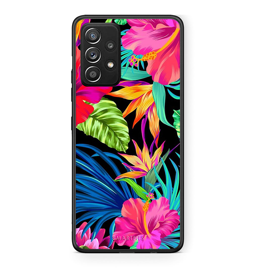 Samsung Galaxy A52 Tropical Flowers θήκη από τη Smartfits με σχέδιο στο πίσω μέρος και μαύρο περίβλημα | Smartphone case with colorful back and black bezels by Smartfits