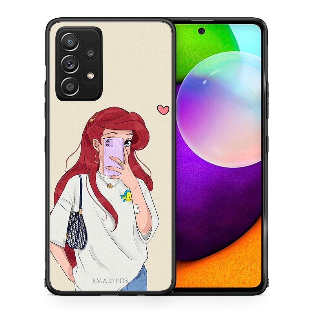 Θήκη Samsung Galaxy A52 Walking Mermaid από τη Smartfits με σχέδιο στο πίσω μέρος και μαύρο περίβλημα | Samsung Galaxy A52 Walking Mermaid case with colorful back and black bezels