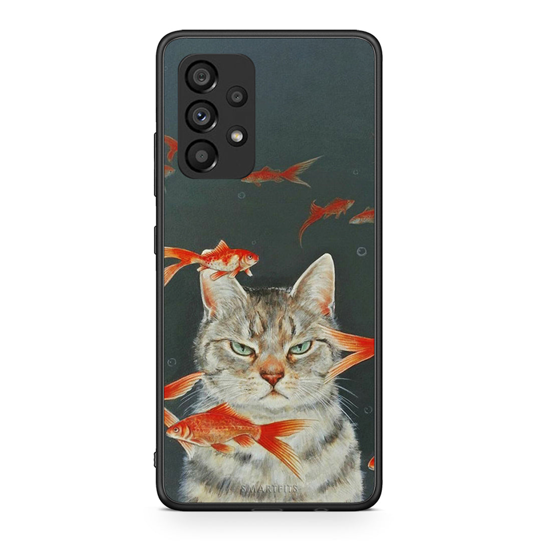 Samsung A53 5G Cat Goldfish θήκη από τη Smartfits με σχέδιο στο πίσω μέρος και μαύρο περίβλημα | Smartphone case with colorful back and black bezels by Smartfits