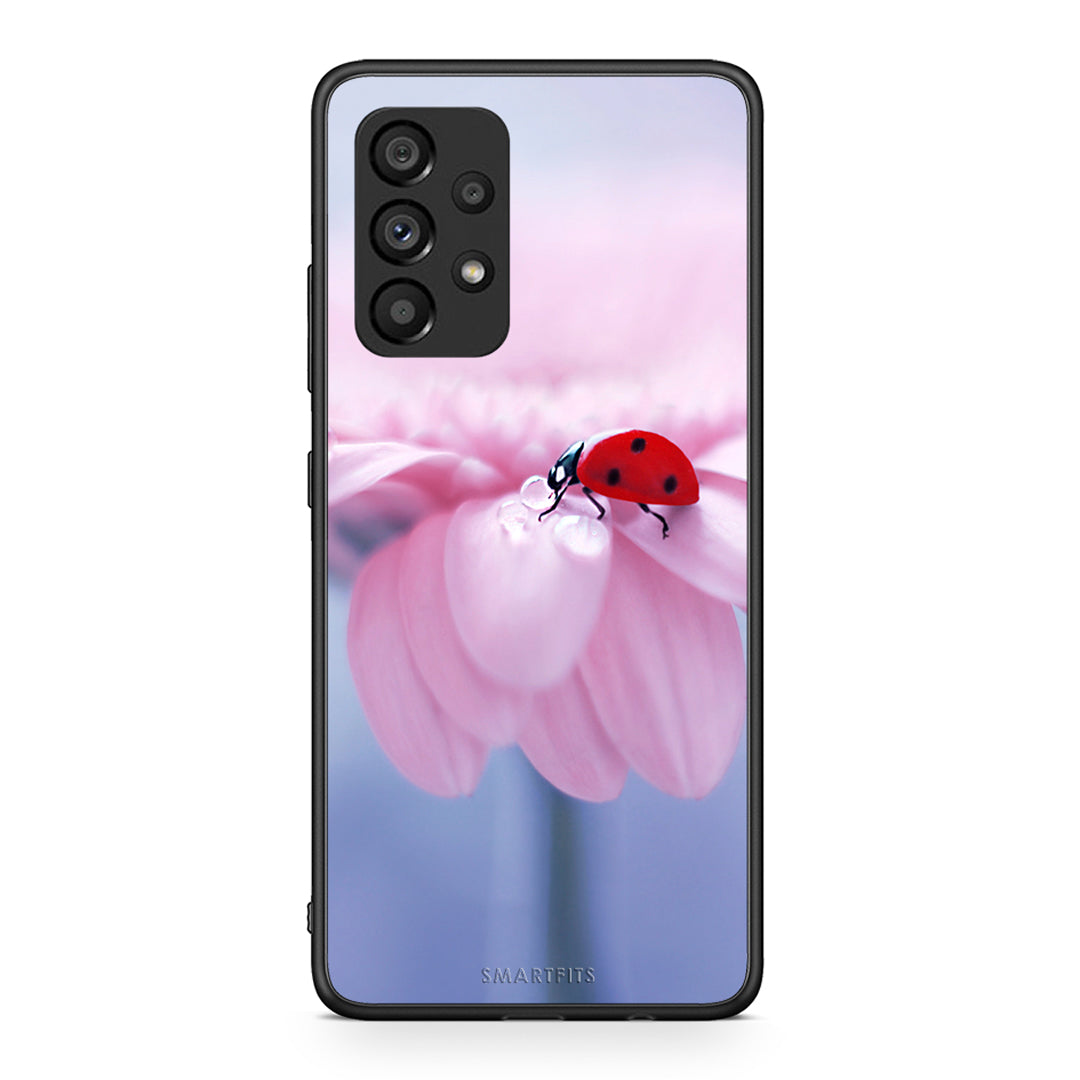 Samsung A53 5G Ladybug Flower θήκη από τη Smartfits με σχέδιο στο πίσω μέρος και μαύρο περίβλημα | Smartphone case with colorful back and black bezels by Smartfits