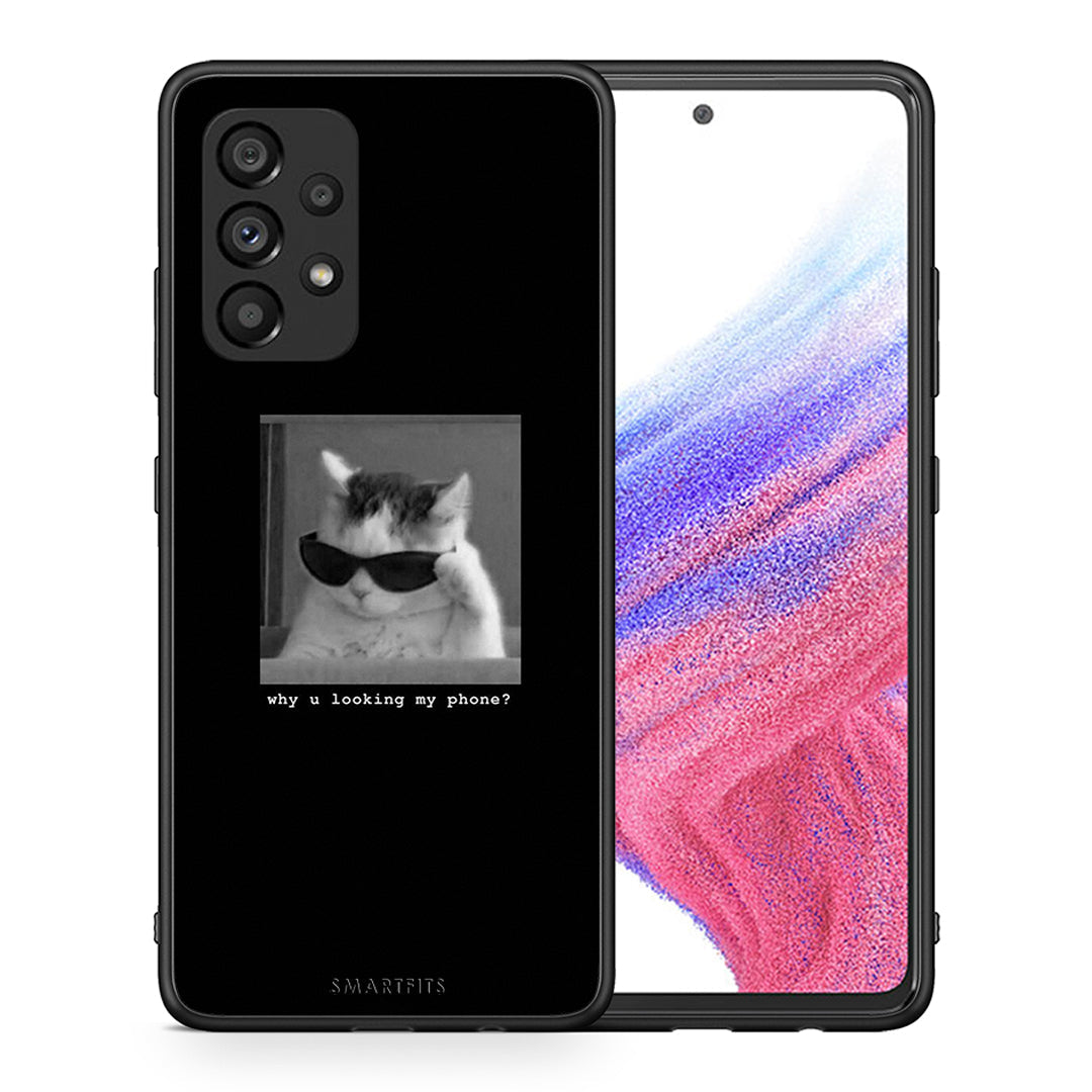 Θήκη Samsung A53 5G Meme Cat από τη Smartfits με σχέδιο στο πίσω μέρος και μαύρο περίβλημα | Samsung A53 5G Meme Cat case with colorful back and black bezels