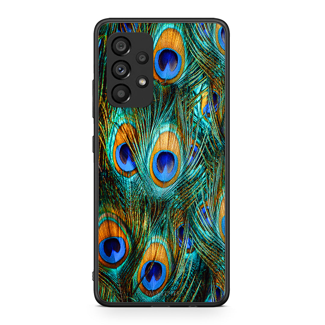 Samsung A53 5G Real Peacock Feathers θήκη από τη Smartfits με σχέδιο στο πίσω μέρος και μαύρο περίβλημα | Smartphone case with colorful back and black bezels by Smartfits