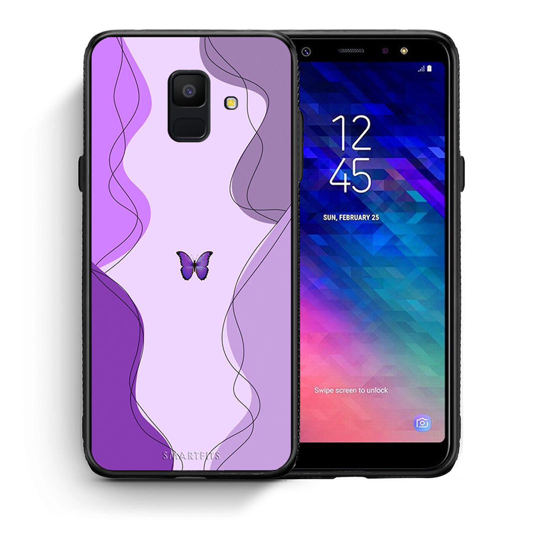 Θήκη Αγίου Βαλεντίνου Samsung A6 2018 Purple Mariposa από τη Smartfits με σχέδιο στο πίσω μέρος και μαύρο περίβλημα | Samsung A6 2018 Purple Mariposa case with colorful back and black bezels