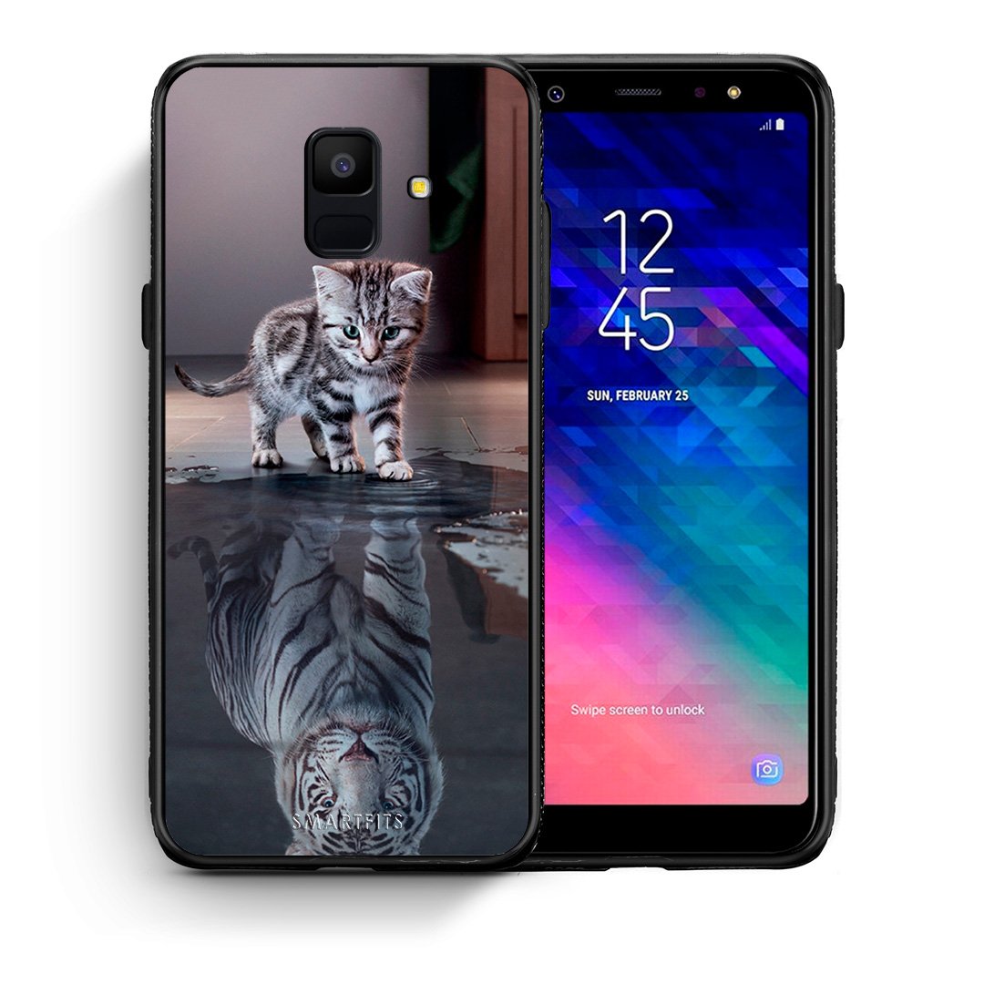 Θήκη Samsung A6 2018 Tiger Cute από τη Smartfits με σχέδιο στο πίσω μέρος και μαύρο περίβλημα | Samsung A6 2018 Tiger Cute case with colorful back and black bezels