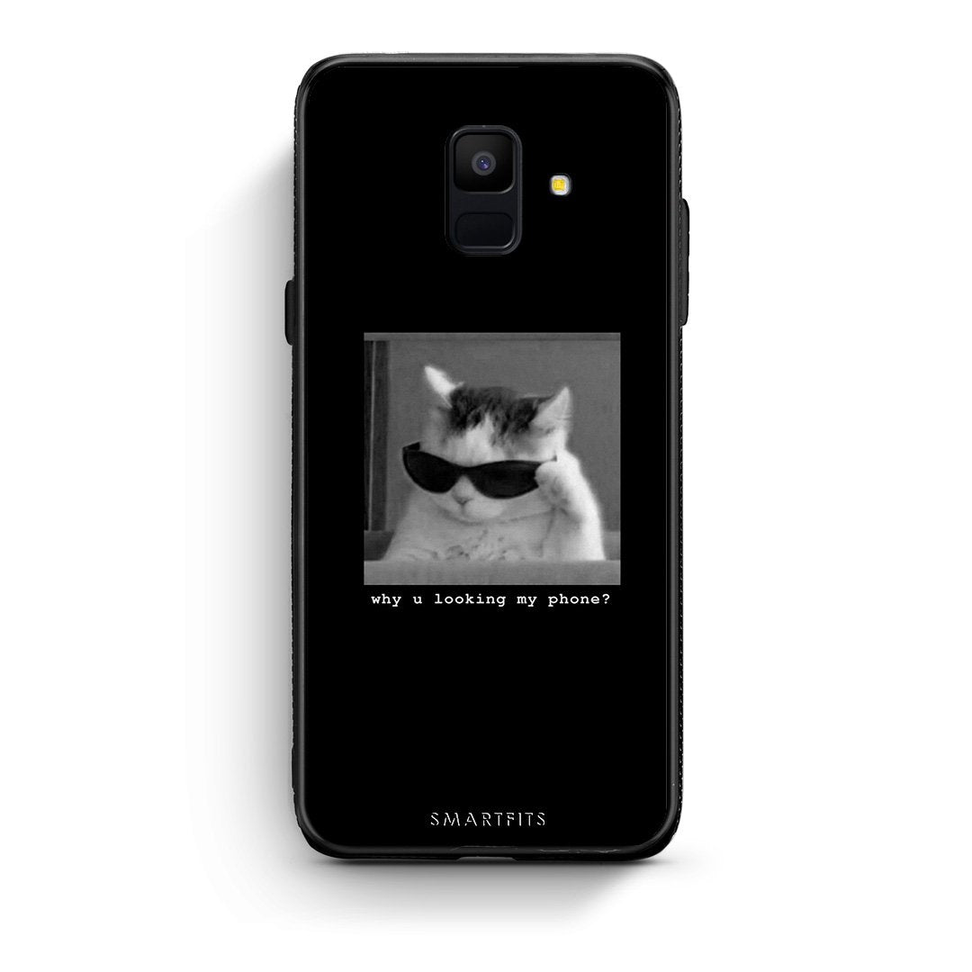 samsung A6 Meme Cat θήκη από τη Smartfits με σχέδιο στο πίσω μέρος και μαύρο περίβλημα | Smartphone case with colorful back and black bezels by Smartfits