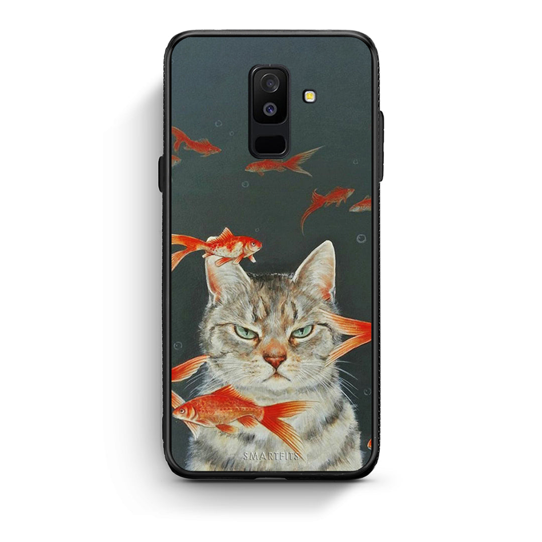 samsung A6 Plus Cat Goldfish θήκη από τη Smartfits με σχέδιο στο πίσω μέρος και μαύρο περίβλημα | Smartphone case with colorful back and black bezels by Smartfits