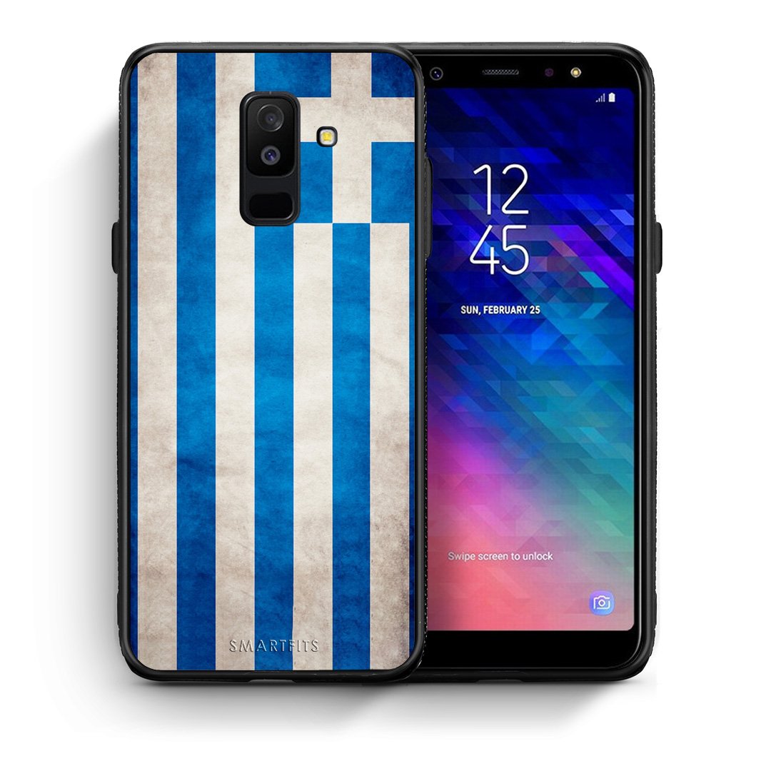 Θήκη Samsung A6+ 2018 Greek Flag από τη Smartfits με σχέδιο στο πίσω μέρος και μαύρο περίβλημα | Samsung A6+ 2018 Greek Flag case with colorful back and black bezels