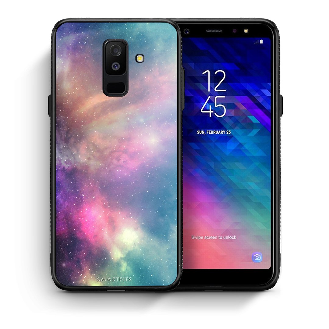 Θήκη Samsung A6+ 2018 Rainbow Galaxy από τη Smartfits με σχέδιο στο πίσω μέρος και μαύρο περίβλημα | Samsung A6+ 2018 Rainbow Galaxy case with colorful back and black bezels