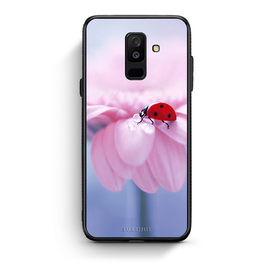 samsung A6 Plus Ladybug Flower θήκη από τη Smartfits με σχέδιο στο πίσω μέρος και μαύρο περίβλημα | Smartphone case with colorful back and black bezels by Smartfits