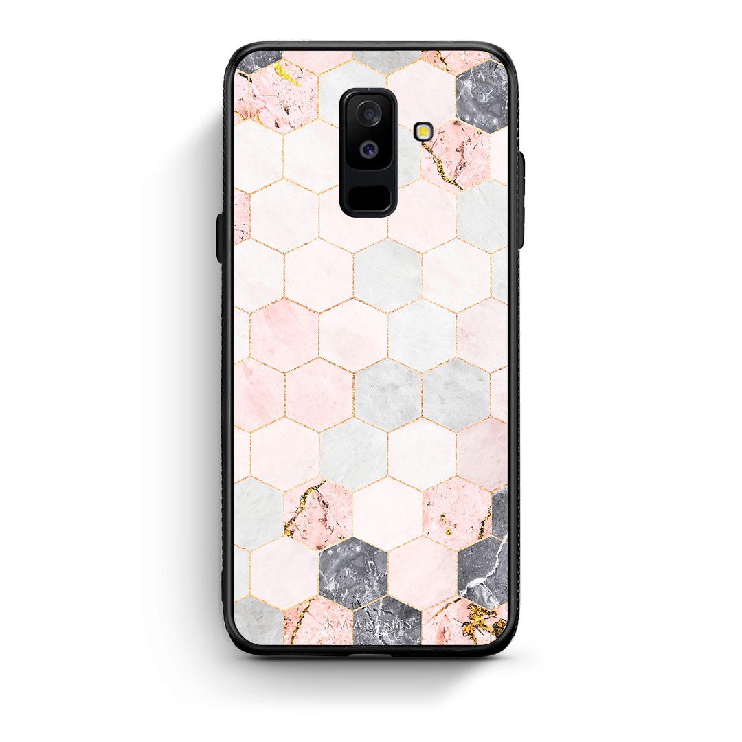 4 - samsung A6 Plus Hexagon Pink Marble case, cover, bumper
