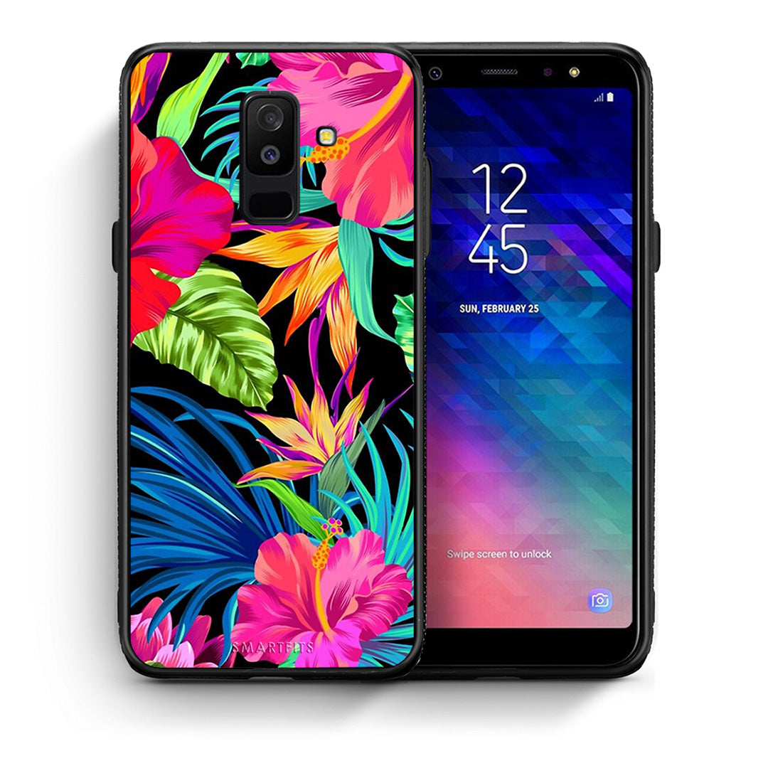 Θήκη Samsung A6+ 2018 Tropical Flowers από τη Smartfits με σχέδιο στο πίσω μέρος και μαύρο περίβλημα | Samsung A6+ 2018 Tropical Flowers case with colorful back and black bezels