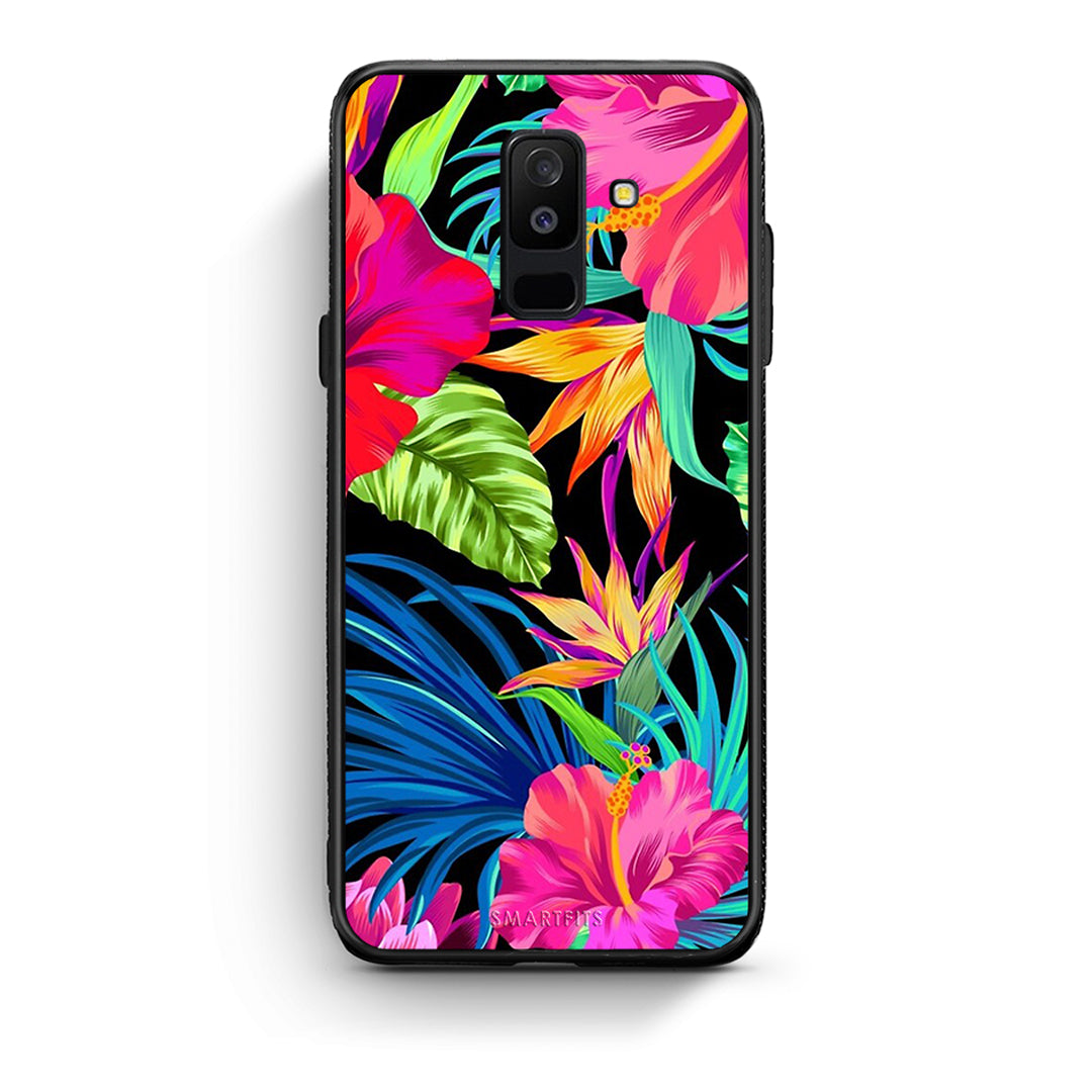 samsung A6 Plus Tropical Flowers θήκη από τη Smartfits με σχέδιο στο πίσω μέρος και μαύρο περίβλημα | Smartphone case with colorful back and black bezels by Smartfits