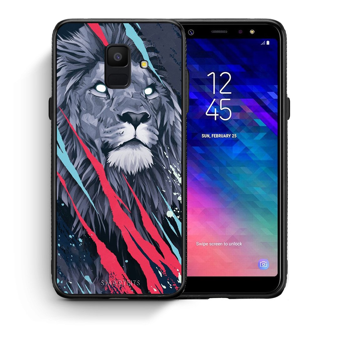 Θήκη Samsung A6 2018 Lion Designer PopArt από τη Smartfits με σχέδιο στο πίσω μέρος και μαύρο περίβλημα | Samsung A6 2018 Lion Designer PopArt case with colorful back and black bezels