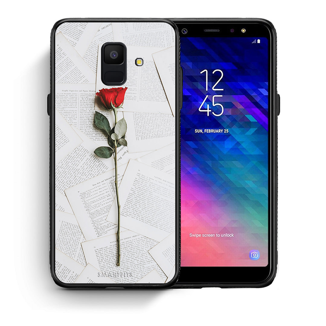 Θήκη Samsung A6 2018 Red Rose από τη Smartfits με σχέδιο στο πίσω μέρος και μαύρο περίβλημα | Samsung A6 2018 Red Rose case with colorful back and black bezels