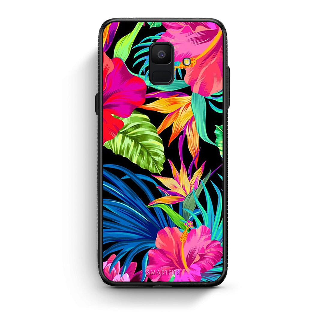 samsung A6 Tropical Flowers θήκη από τη Smartfits με σχέδιο στο πίσω μέρος και μαύρο περίβλημα | Smartphone case with colorful back and black bezels by Smartfits