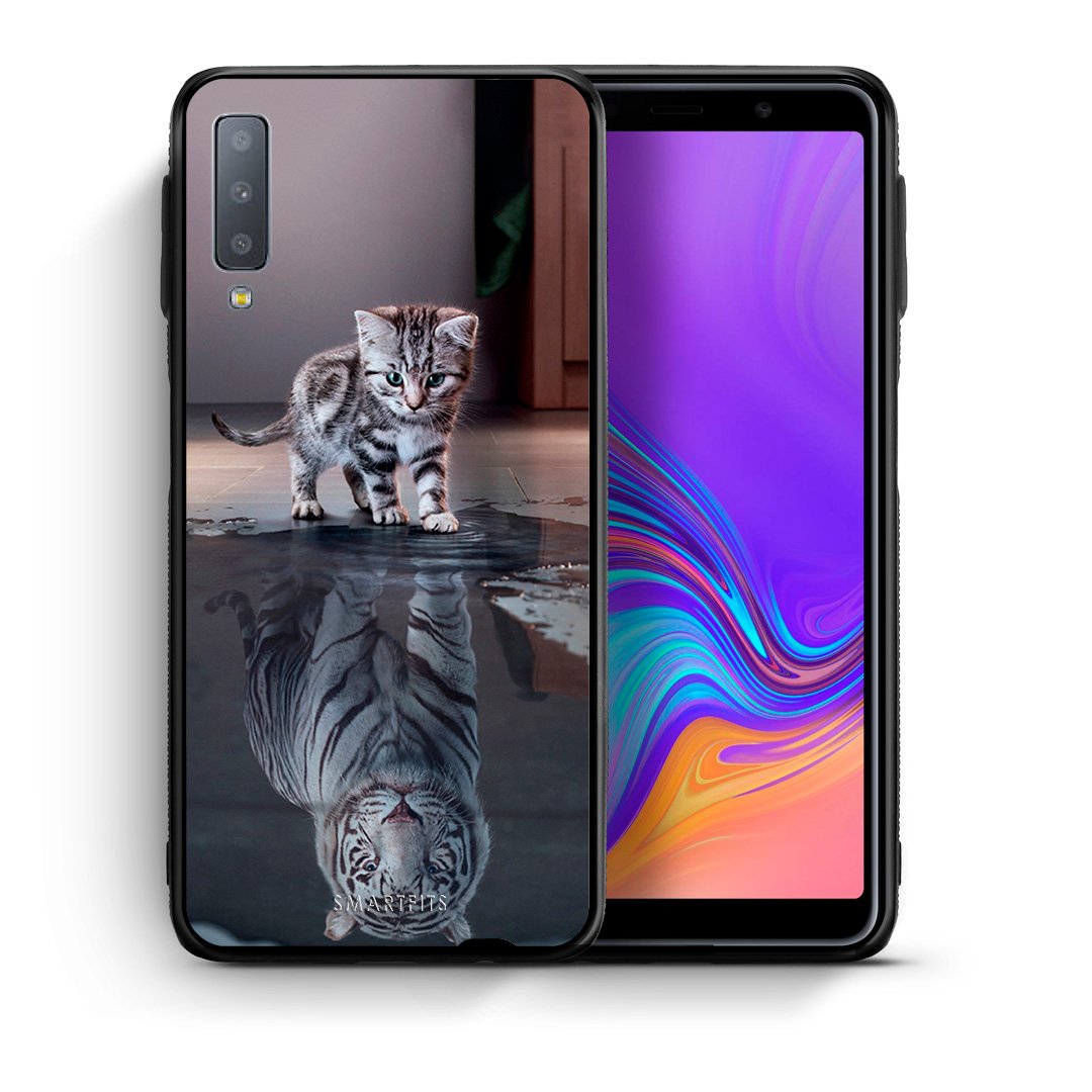 Θήκη Samsung A7 2018 Tiger Cute από τη Smartfits με σχέδιο στο πίσω μέρος και μαύρο περίβλημα | Samsung A7 2018 Tiger Cute case with colorful back and black bezels
