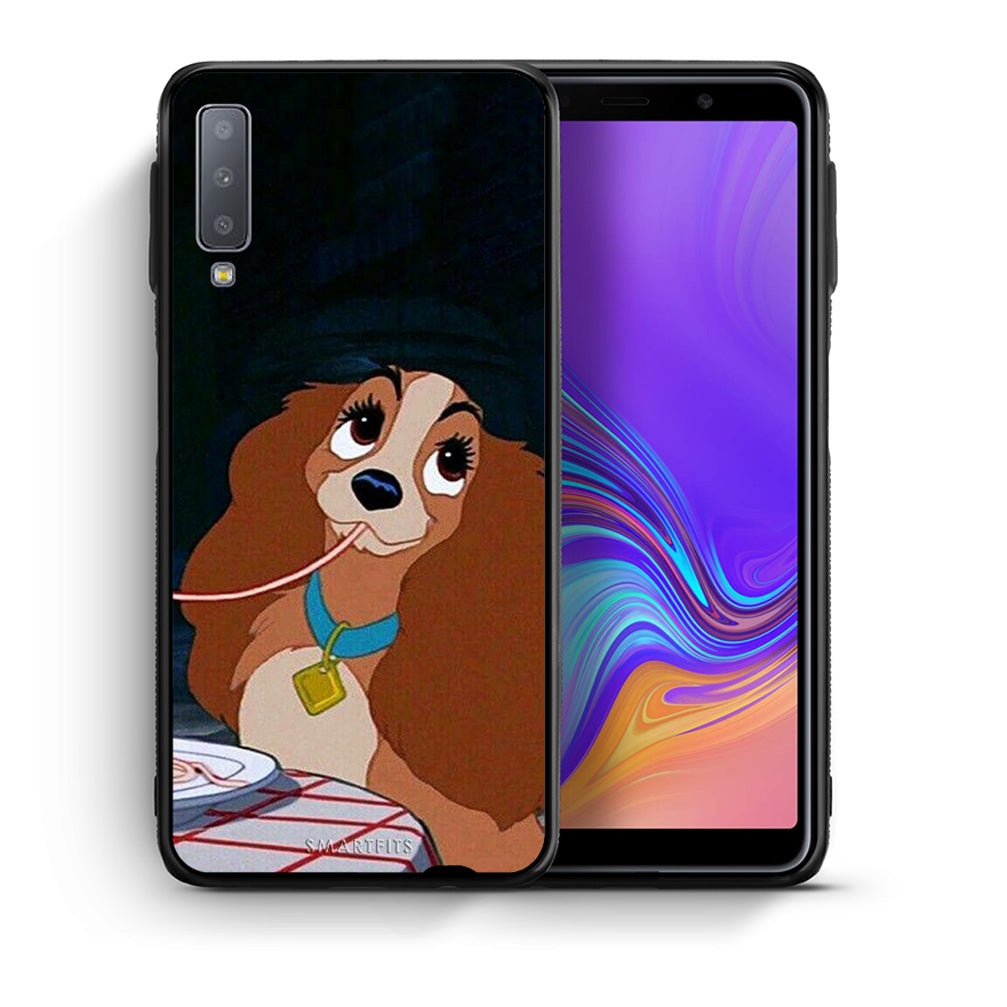 Θήκη Αγίου Βαλεντίνου Samsung A7 2018 Lady And Tramp 2 από τη Smartfits με σχέδιο στο πίσω μέρος και μαύρο περίβλημα | Samsung A7 2018 Lady And Tramp 2 case with colorful back and black bezels