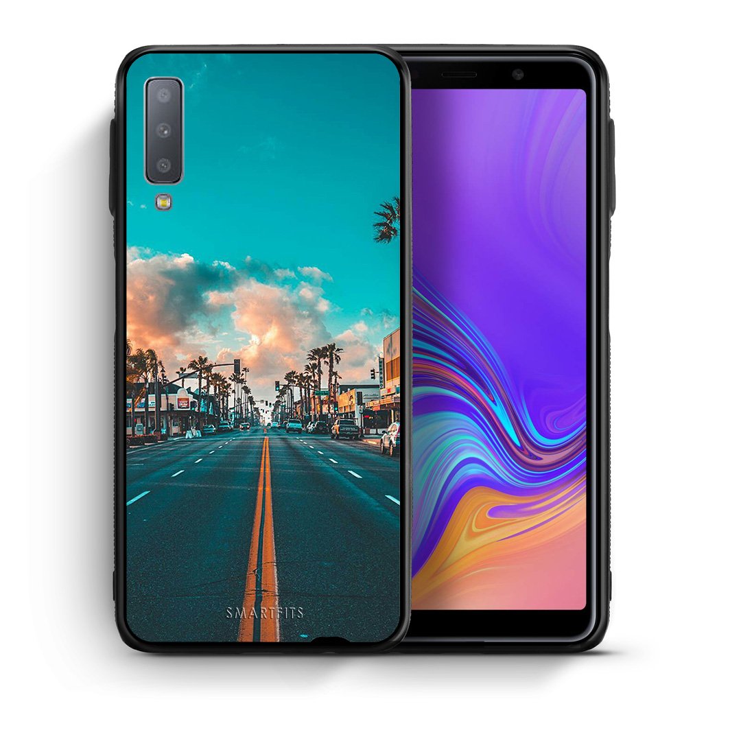 Θήκη Samsung A7 2018 City Landscape από τη Smartfits με σχέδιο στο πίσω μέρος και μαύρο περίβλημα | Samsung A7 2018 City Landscape case with colorful back and black bezels