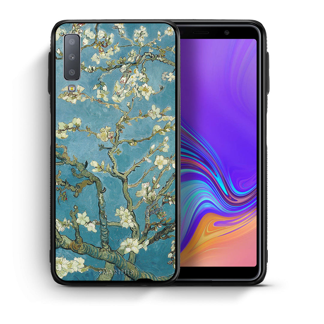 Θήκη Samsung A7 2018 White Blossoms από τη Smartfits με σχέδιο στο πίσω μέρος και μαύρο περίβλημα | Samsung A7 2018 White Blossoms case with colorful back and black bezels