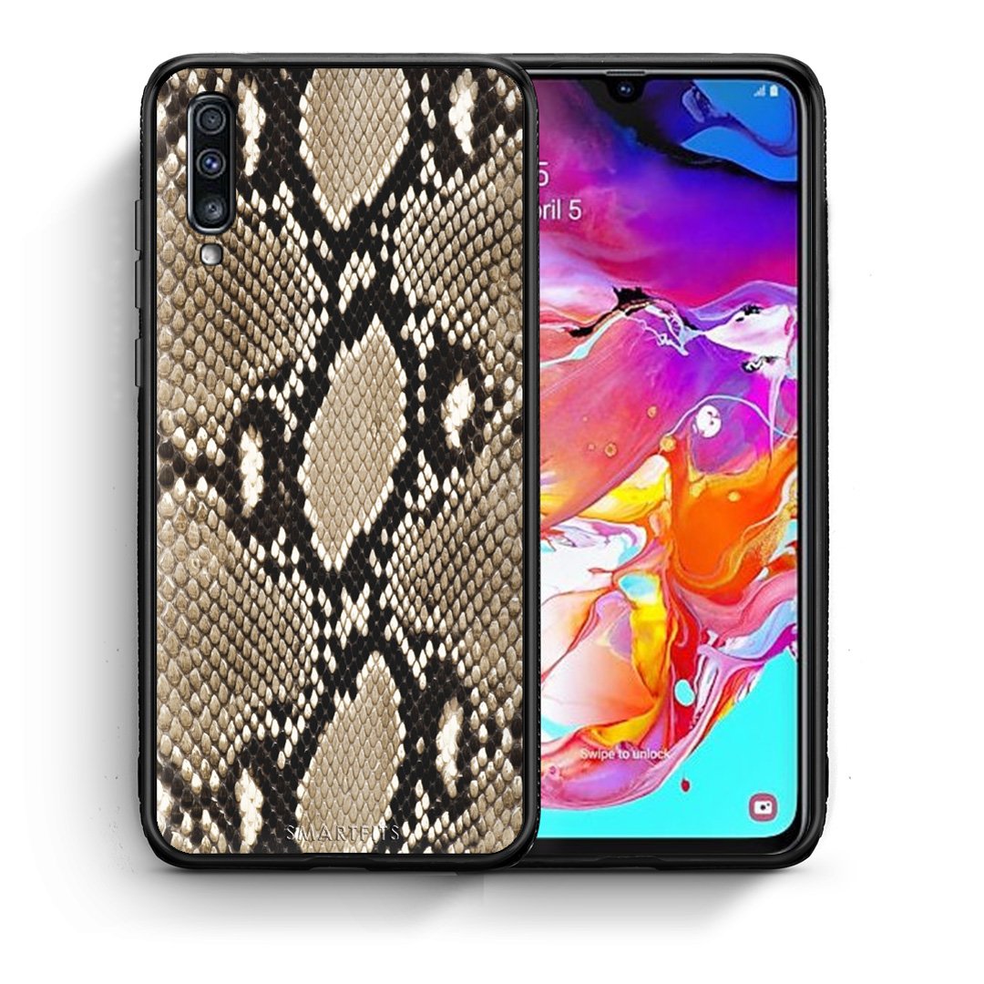 Θήκη Samsung A70 Fashion Snake Animal από τη Smartfits με σχέδιο στο πίσω μέρος και μαύρο περίβλημα | Samsung A70 Fashion Snake Animal case with colorful back and black bezels