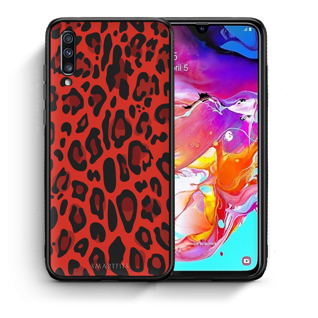 Θήκη Samsung A70 Red Leopard Animal από τη Smartfits με σχέδιο στο πίσω μέρος και μαύρο περίβλημα | Samsung A70 Red Leopard Animal case with colorful back and black bezels