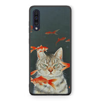 Thumbnail for Samsung A70 Cat Goldfish θήκη από τη Smartfits με σχέδιο στο πίσω μέρος και μαύρο περίβλημα | Smartphone case with colorful back and black bezels by Smartfits