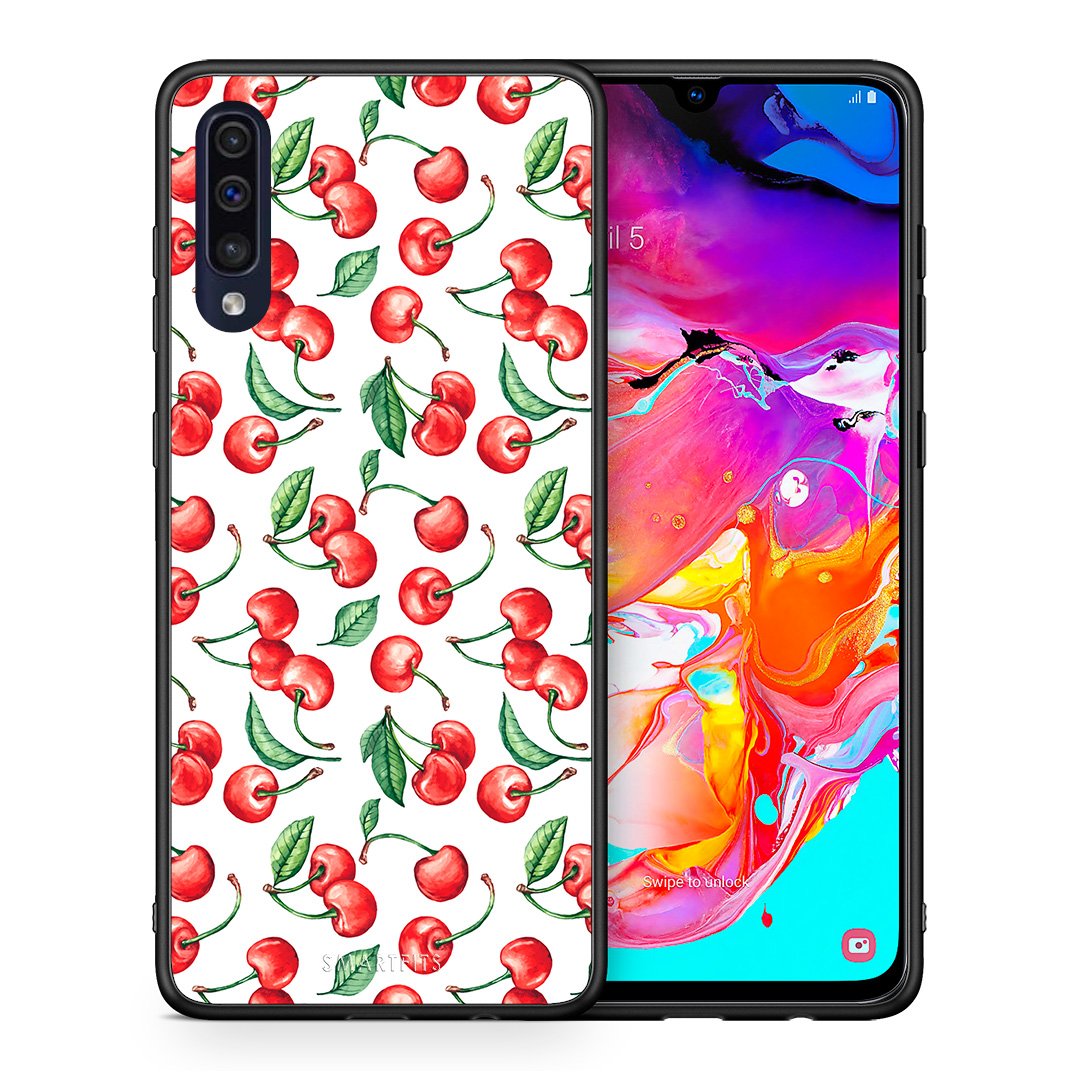 Θήκη Samsung A70 Cherry Summer από τη Smartfits με σχέδιο στο πίσω μέρος και μαύρο περίβλημα | Samsung A70 Cherry Summer case with colorful back and black bezels