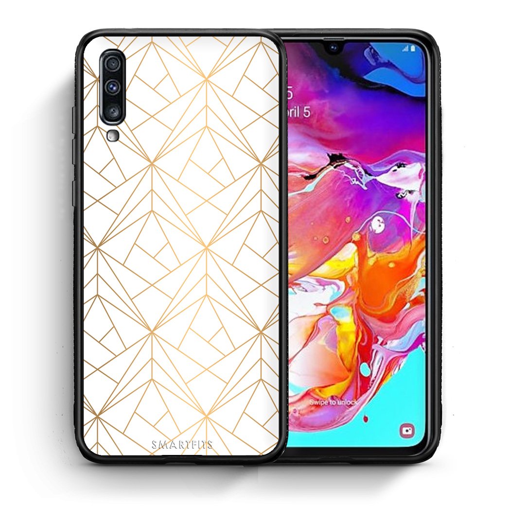 Θήκη Samsung A70 Luxury White Geometric από τη Smartfits με σχέδιο στο πίσω μέρος και μαύρο περίβλημα | Samsung A70 Luxury White Geometric case with colorful back and black bezels