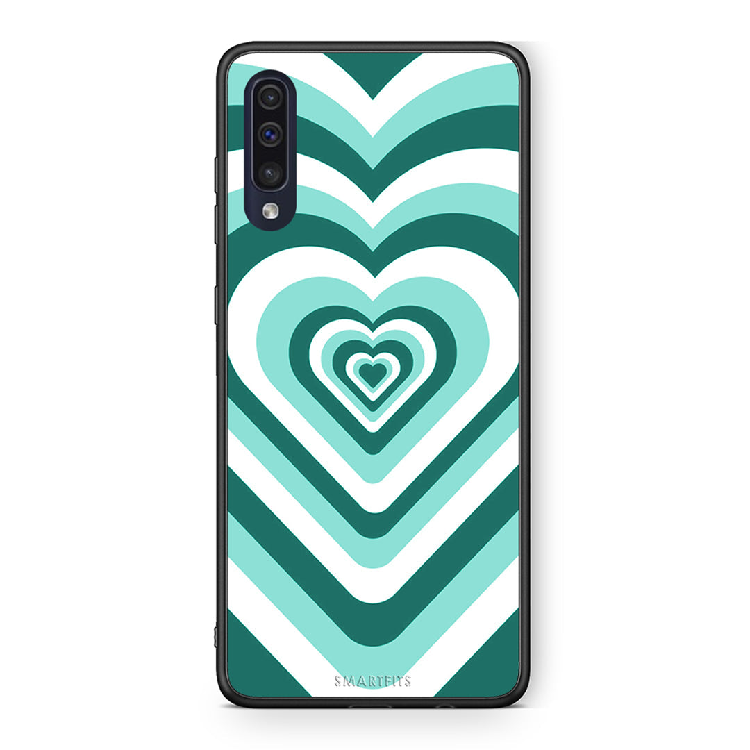 Samsung A70 Green Hearts θήκη από τη Smartfits με σχέδιο στο πίσω μέρος και μαύρο περίβλημα | Smartphone case with colorful back and black bezels by Smartfits