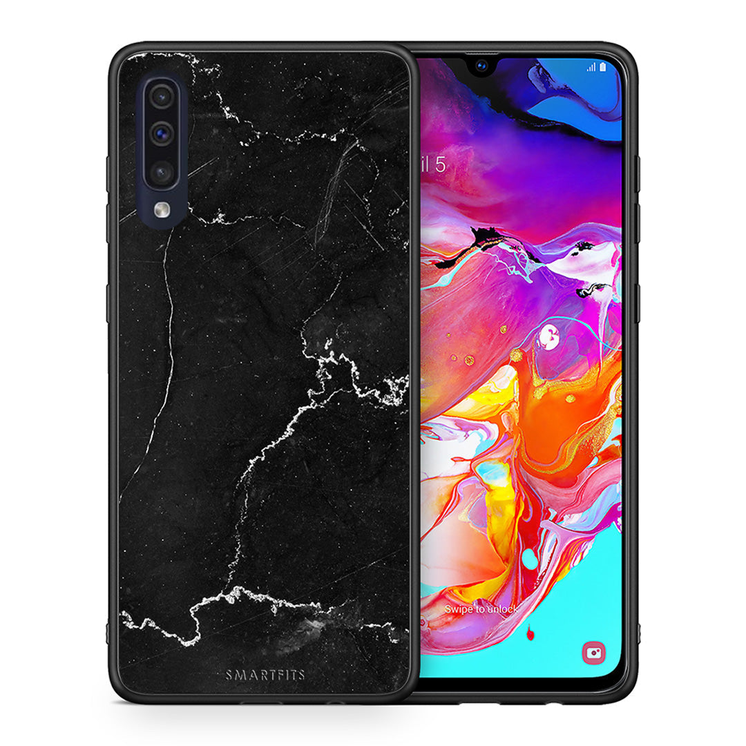 Θήκη Samsung A70 Marble Black από τη Smartfits με σχέδιο στο πίσω μέρος και μαύρο περίβλημα | Samsung A70 Marble Black case with colorful back and black bezels